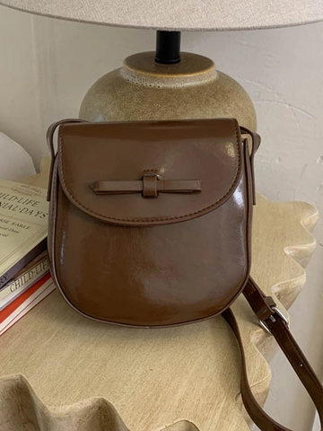 Borsa a Spalla Quadrata in Pelle PU Marrone Vintage Con Fiocco Elegante Borsa a Tracolla Retro Per Cellulare Donna Daily