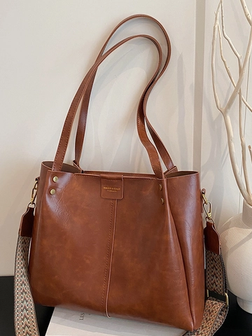 Borsa Tote da Donna Retro di Grande Capacità Borsa da Sottobraccio in Pelle PU Minimalista Urbana Borsa a Mano da Pendolare