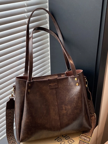 Borsa Tote da Donna Retro di Grande Capacità Borsa da Sottobraccio in Pelle PU Minimalista Urbana Borsa a Mano da Pendolare