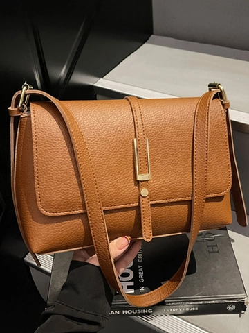 Bolso de Hombro de Cuero PU Vintage Coreano para Mujer Bolso Cuadrado Crossbody de Textura de Lichi Minimalista Con Hebilla de Metal Dorado Bolso de Moda