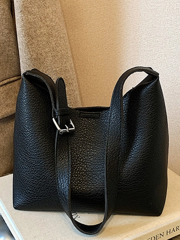 Bolso de Cubo para Mujer de Cuero PU con Patrón de Lichi Bolso de Hombro Minimalista Urbano Correa Ajustable