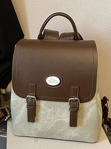 Vintage Patchwork PU Lederen Rugzak Voor Vrouwen Grote Capaciteit Preppy Stijl Schooltas Casual Woon-Werkverkeer Mode Rugzak