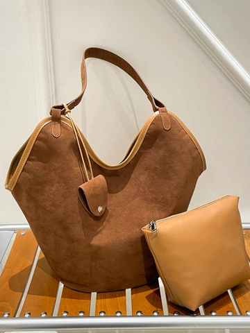 Bolso Tote de Gamuza Sintética Retro para Mujer Gran Capacidad Bolso de Hombro Con Cartera a Juego Niche Moda Minimalista Hobo