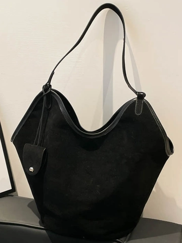Bolso Tote de Gamuza Sintética Retro para Mujer Gran Capacidad Bolso de Hombro Con Cartera a Juego Niche Moda Minimalista Hobo