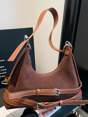 Borsa Sottospalla in Tessuto PU Patchwork da Donna Autunno Urban Minimalist Hobo Bag Cuciture Rétro Borsa a Spalla
