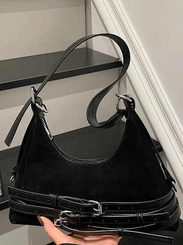 Borsa Sottospalla in Tessuto PU Patchwork da Donna Autunno Urban Minimalist Hobo Bag Cuciture Rétro Borsa a Spalla