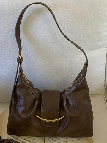 Borsa da Donna Retrò in Pelle PU Sottobraccio Borsa a Mezzaluna Hobo Minimalista Con Fibbia Dorata per Moda Pendolarismo