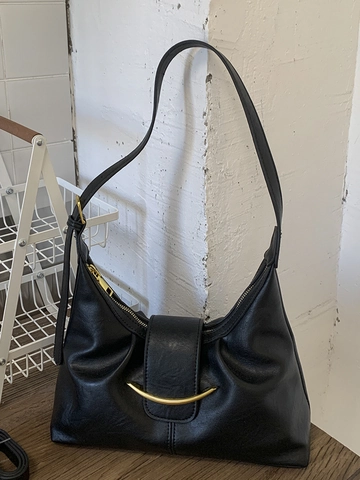 Borsa da Donna Retrò in Pelle PU Sottobraccio Borsa a Mezzaluna Hobo Minimalista Con Fibbia Dorata per Moda Pendolarismo