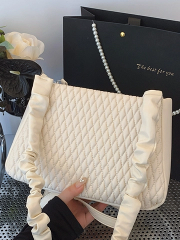 Bolso de Hombro de Cuero PU Acolchado Moderno para Mujer Con Correa Fruncida Bolso Debajo del Brazo de Gran Capacidad Bolso de Moda