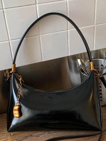 Borsa Sotto l'Ascella in Pelle PU Lucida Vintage per Donna Borsa a Spalla Hobo Retrò con Pendente Oro Minimalista da Pendolare