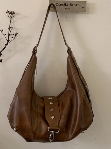 Damen Vintage Weiches Leder Hobo-Tasche Große Kapazität Sternnieten Schultertasche Lässig Reise Büro Tote Handtasche