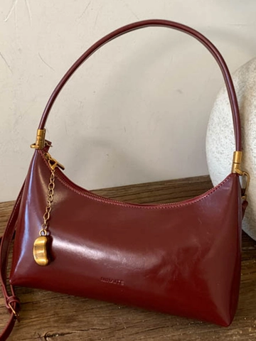Borsa Sotto l'Ascella in Pelle PU Lucida Vintage per Donna Borsa a Spalla Hobo Retrò con Pendente Oro Minimalista da Pendolare