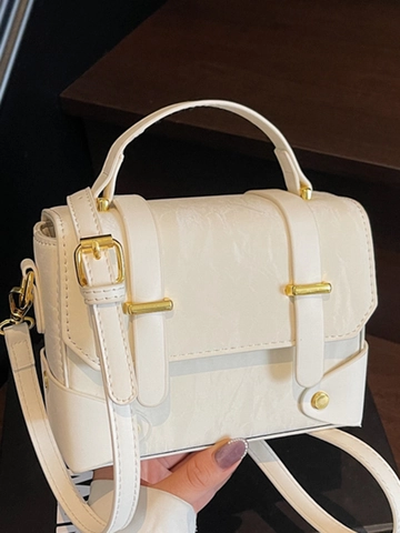 Sac Bandoulière Femme en Cuir PU Mode Texture Froissée Minimaliste Petit Sac Carré Messager Avec Poignée Quincaillerie Dorée