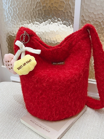 Sac Seau en Peluche Mignon Style Ins Japonais pour Femmes Sac à Épaule en Fausse Fourrure Grande Capacité Automne Hiver Sac à Main