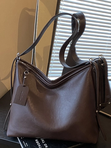 Borsa Tote da Donna Urbana Minimalista di Grande Capacità in Pelle PU Borsa a Tracolla Hobo con Design a Cuciture