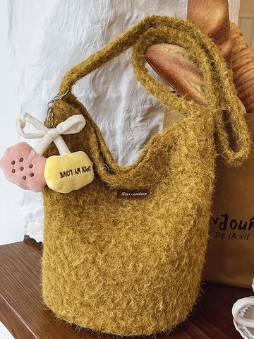 Sac Seau en Peluche Mignon Style Ins Japonais pour Femmes Sac à Épaule en Fausse Fourrure Grande Capacité Automne Hiver Sac à Main