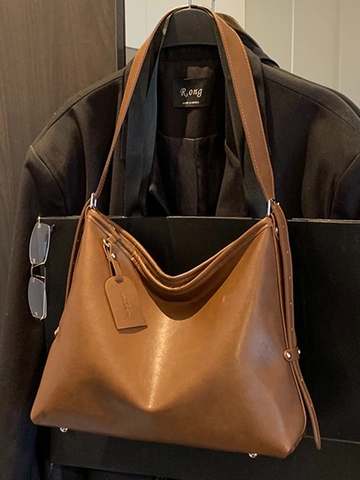 Borsa Tote da Donna Urbana Minimalista di Grande Capacità in Pelle PU Borsa a Tracolla Hobo con Design a Cuciture