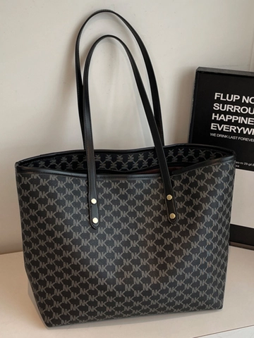 Borsa Tote da Donna a Grande Capacità Con Stampa Monogramma Borsa a Tracolla in Pelle PU Elegante Borsa a Mano
