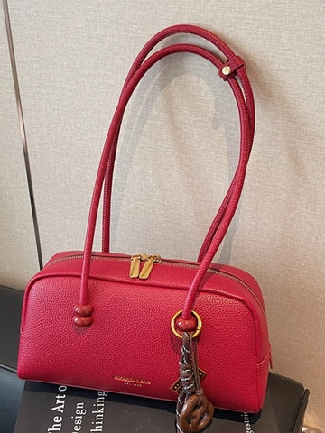 Vintage Damen Schultertasche Mit Großer Kapazität PU Leder Litschitextur Pendler Mode Reißverschluss Unterarmtasche Handtasche