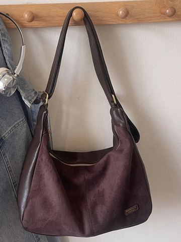 Nieuwe Minimalistische PU Leren Splitsen Hobo Schoudertas Voor Vrouwen Retro Hoge Capaciteit Woon-werkverkeer Tote Met Beer Pluche Hanger