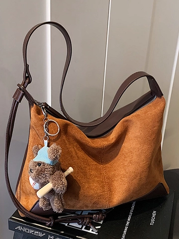 Borsa a Spalla Vintage in Patchwork di Scamosciato Grande Capacità Borsa Hobo Minimalista da Donna Moda Borsa a Mano Quotidiana