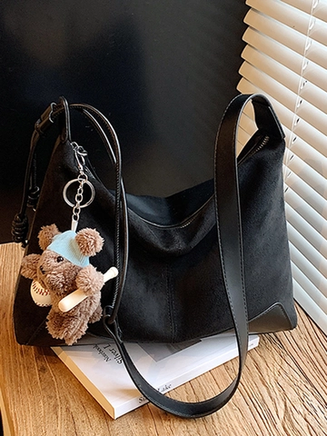 Borsa a Spalla Vintage in Patchwork di Scamosciato Grande Capacità Borsa Hobo Minimalista da Donna Moda Borsa a Mano Quotidiana
