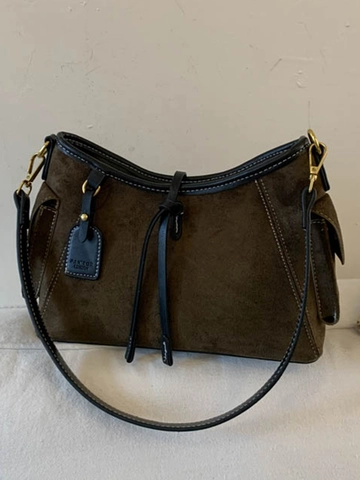 Borsa a Spalla da Donna in PU Retro Texture Scamosciata Minimalista Sottoascellare Con Cuciture a Contrasto Borsa a Mano