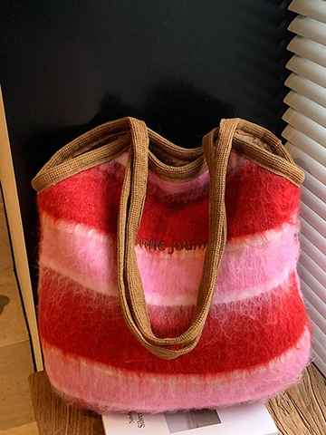 Damen Retro Tote Tasche Große Kapazität Kariert Wollstoff Schultertasche Mit Stickerei Herbst Winter Casual Fashion Handtasche