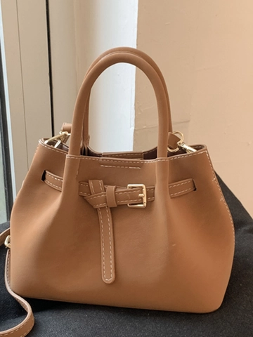 Borsa Tote da Donna Retro in Pelle PU Opaca Grande Capacità Borsa a Tracolla Con Cuciture a Contrasto e Fibbia Decorativa