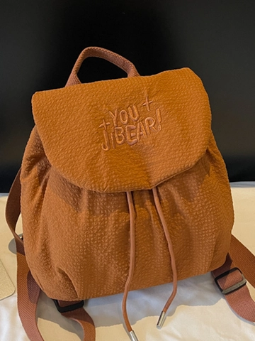 Korean Style Letter Embroidery Drawstring Backpack For Women 2025 New Casual Outdoor Lightweight Waffle Texture School Bag