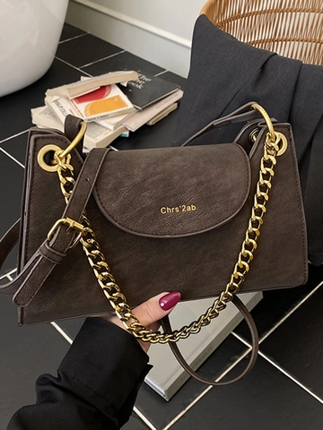 Sac Bandoulière Femme Style Français Mode en Cuir PU avec Chaîne Simple Chic Sac à Épaule pour Trajet Quotidien Bureau Petit Sac Carré Tendance