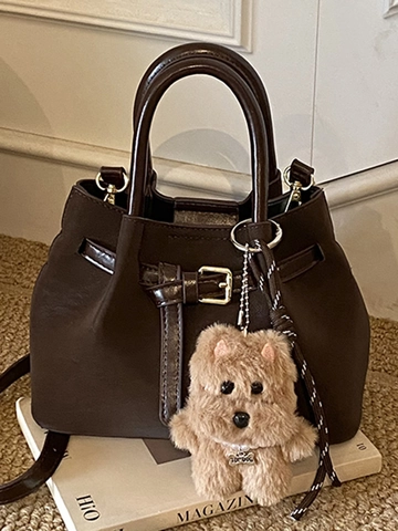 Bolso Tote de Cuero PU Retro para Mujer de Gran Capacidad con Colgante de Oso Bolso de Hombro Urbano Simple para Uso Diario Casual