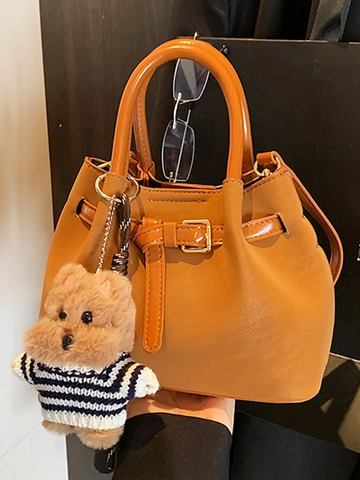 Bolso Tote de Cuero PU Retro para Mujer de Gran Capacidad con Colgante de Oso Bolso de Hombro Urbano Simple para Uso Diario Casual
