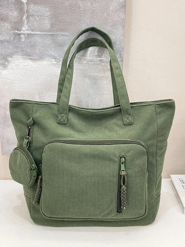 Borsa Tote in Velluto a Coste di Grande Capacità per Donna Borsa a Tracolla Urbana Minimalista Con Mini Pochette e Tasca Con Cerniera
