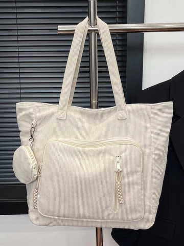 Borsa Tote in Velluto a Coste di Grande Capacità per Donna Borsa a Tracolla Urbana Minimalista Con Mini Pochette e Tasca Con Cerniera