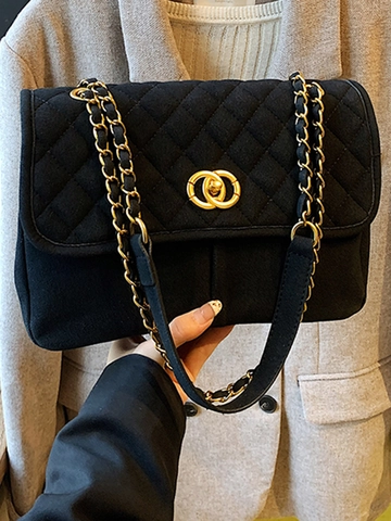 Borsa a Spalla Trapuntata in Pelle PU Smerigliata per Donna Vintage Motivo a Rombi Tote con Catena Dorata Elegante Borsa Quotidiana