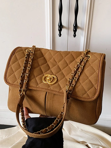 Borsa a Spalla Trapuntata in Pelle PU Smerigliata per Donna Vintage Motivo a Rombi Tote con Catena Dorata Elegante Borsa Quotidiana