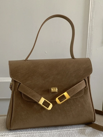 Retro Women's Large Capacity PU Leather Shoulder Bag Vintage Stitching Patchwork Crossbody Bag With Golden Buckle Bag