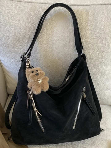 Damen Große Kapazität PU Tragetasche Winter Retro Minimalistisch Umhängetasche Pendler Handtasche Mit Bärenanhänger