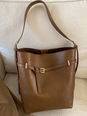 Damen Fashion PU-Leder Eimertasche Minimalistisch Retro Umhängetasche Mit Metallschnalle Große Kapazität Täglich Pendeln Handtasche