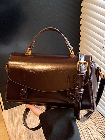 Women Korean Retro Frosted Patchwork Shoulder Bag Minimalist Small Square Handbag With Adjustable Strap Daily Commute Bag