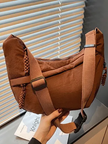 Large Capacity Canvas Dumpling Bag For Women Casual Commute Shoulder Bag Lightweight Sport Crossbody Crescent Bag Urban Simple Bag