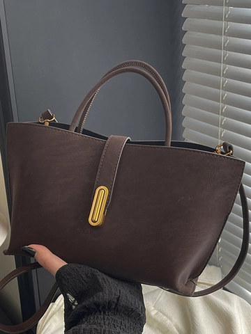 Grand Sac Cabas Rétro Pour Femmes Mode Trajet Sac Bandoulière En Cuir PU Avec Sangle Réglable Quincaillerie Dorée