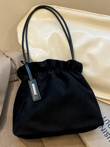 Mode Damen Wildleder Schultertasche Einfache Plissierte Eimertasche Städtische Lässige Tragetasche Umhängetasche Mit Magnetschnalle Pendler Handtasche