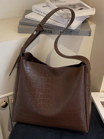Borsa a Spalla da Donna in Pelle PU con Motivo a Coccodrillo Vintage Grande Capacità Borsa a Secchiello Urbana Tote Bag