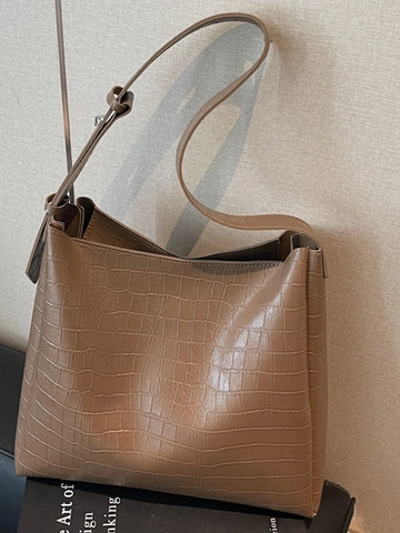 Borsa a Spalla da Donna in Pelle PU con Motivo a Coccodrillo Vintage Grande Capacità Borsa a Secchiello Urbana Tote Bag
