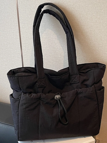Women Quilted Tote Bag Large Capacity Urban Minimalist Fabric Shoulder Bag Lightweight Versatile Daily Travel Handbag
