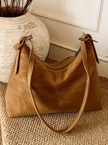 Vintage PU Leder Große Tragetasche Für Damen Minimalistische Umhängetasche Mit Kreuzstich Nischen Design Hobo Tasche Alltag Arbeit