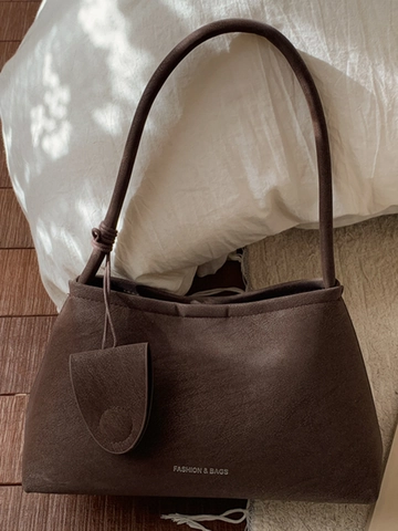 Borsa a Tracolla da Donna in Pelle PU Effetto Scamosciato Retrò Borsa Baguette Minimalista Borsa Sottobraccio Versatile