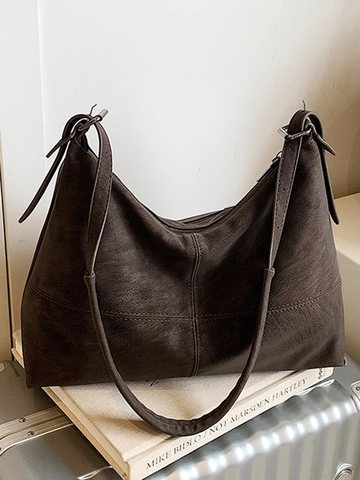 Vintage PU Leder Große Tragetasche Für Damen Minimalistische Umhängetasche Mit Kreuzstich Nischen Design Hobo Tasche Alltag Arbeit